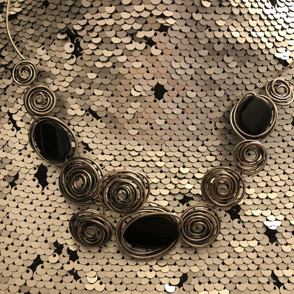 Wire Statement Necklace with Black Beads - Picture 2 of 8